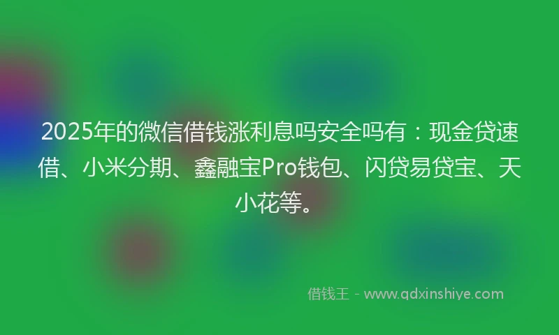 2025年的微信借钱涨利息吗安全吗有：现金贷速借、小米分期、鑫融宝Pro钱包、闪贷易贷宝、天小花等。