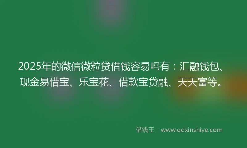 2025年的微信微粒贷借钱容易吗有：汇融钱包、现金易借宝、乐宝花、借款宝贷融、天天富等。