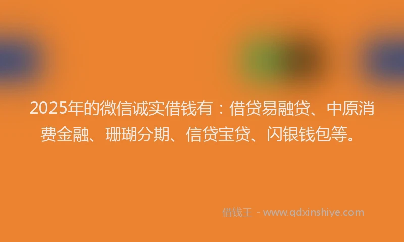 2025年的微信诚实借钱有：借贷易融贷、中原消费金融、珊瑚分期、信贷宝贷、闪银钱包等。