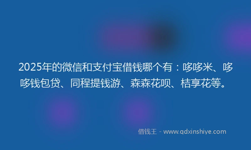 2025年的微信和支付宝借钱哪个有：哆哆米、哆哆钱包贷、同程提钱游、森森花呗、桔享花等。