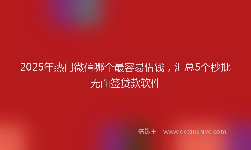 2025年热门微信哪个最容易借钱，汇总5个秒批无面签贷款软件