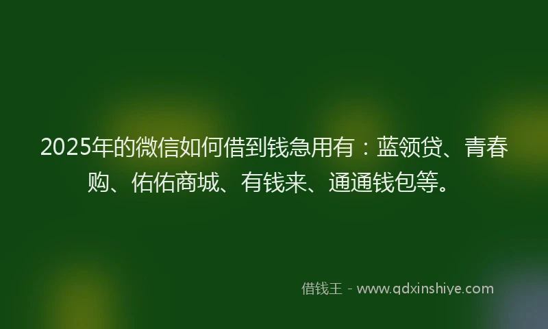 2025年的微信如何借到钱急用有：蓝领贷、青春购、佑佑商城、有钱来、通通钱包等。