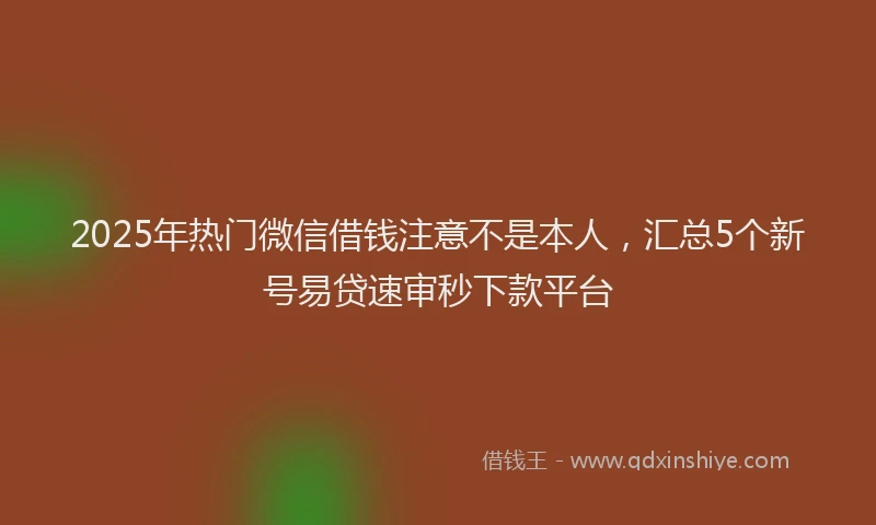 2025年热门微信借钱注意不是本人，汇总5个新号易贷速审秒下款平台