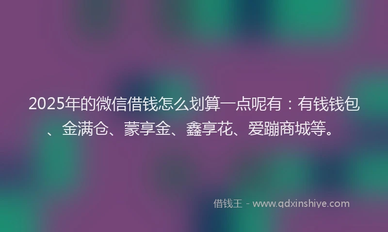 2025年的微信借钱怎么划算一点呢有：有钱钱包、金满仓、蒙享金、鑫享花、爱蹦商城等。