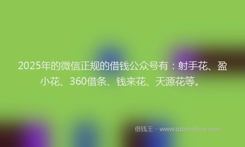 2025年的微信正规的借钱公众号有：射手花、盈小花、360借条、钱来花、天源花等。