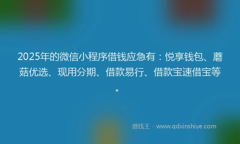 2025年的微信小程序借钱应急有：悦享钱包、蘑菇优选、现用分期、借款易行、借款宝速借宝等。