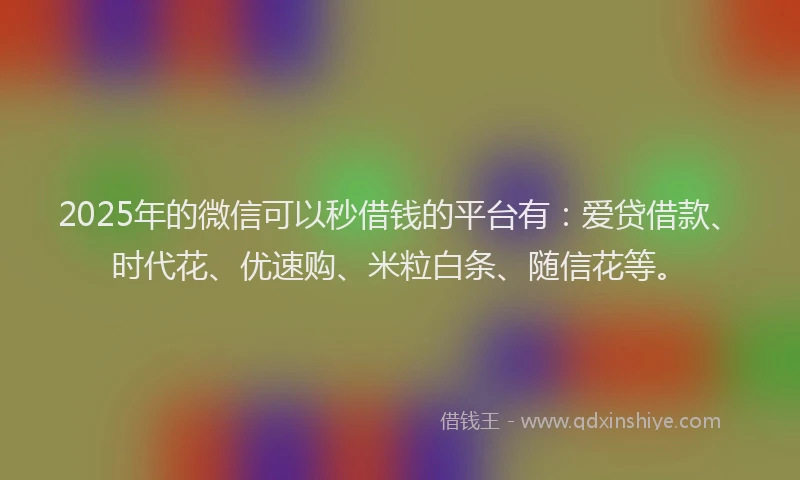 2025年的微信可以秒借钱的平台有：爱贷借款、时代花、优速购、米粒白条、随信花等。