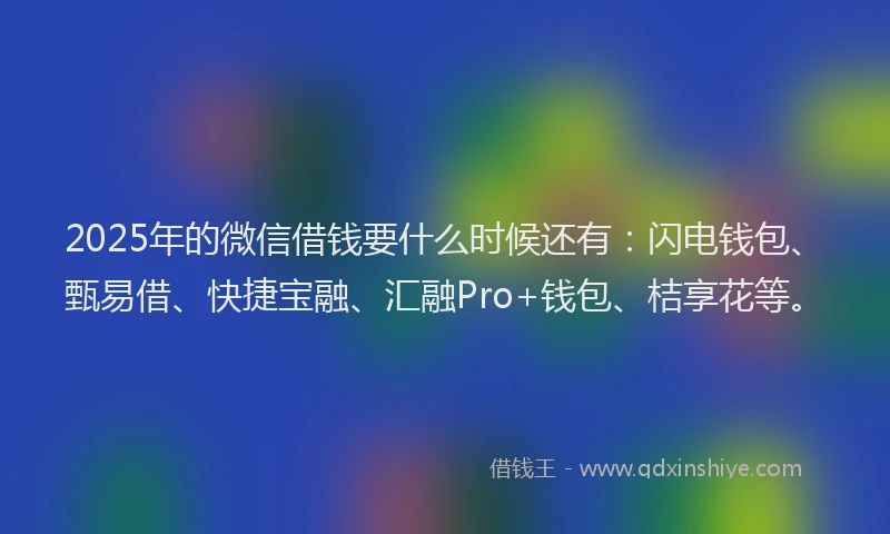 2025年的微信借钱要什么时候还有：闪电钱包、甄易借、快捷宝融、汇融Pro+钱包、桔享花等。