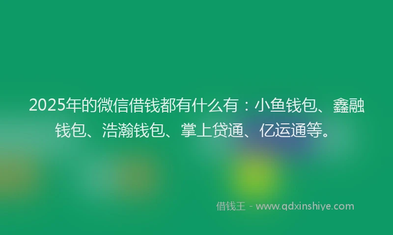 2025年的微信借钱都有什么有：小鱼钱包、鑫融钱包、浩瀚钱包、掌上贷通、亿运通等。