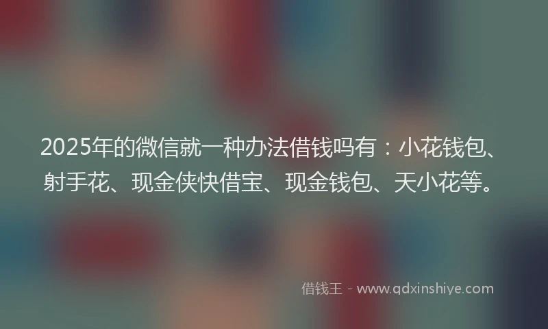 2025年的微信就一种办法借钱吗有：小花钱包、射手花、现金侠快借宝、现金钱包、天小花等。