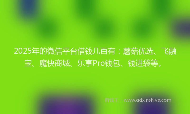 2025年的微信平台借钱几百有：蘑菇优选、飞融宝、魔快商城、乐享Pro钱包、钱进袋等。