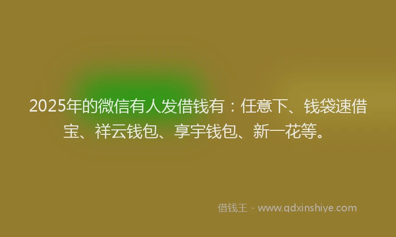 2025年的微信有人发借钱有：任意下、钱袋速借宝、祥云钱包、享宇钱包、新一花等。