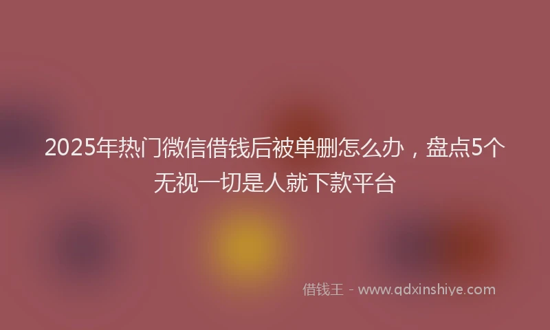 2025年热门微信借钱后被单删怎么办，盘点5个无视一切是人就下款平台