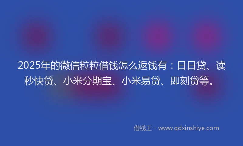 2025年的微信粒粒借钱怎么返钱有：日日贷、读秒快贷、小米分期宝、小米易贷、即刻贷等。