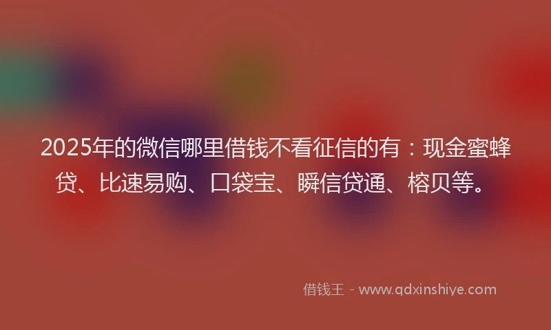 2025年的微信哪里借钱不看征信的有：现金蜜蜂贷、比速易购、口袋宝、瞬信贷通、榕贝等。