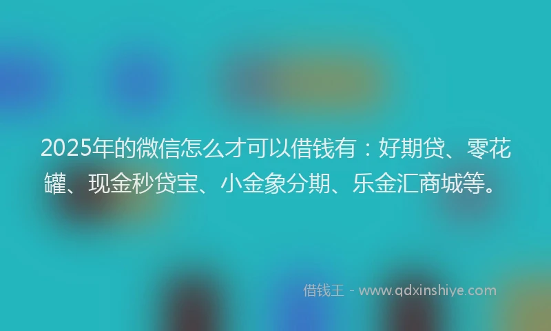 2025年的微信怎么才可以借钱有：好期贷、零花罐、现金秒贷宝、小金象分期、乐金汇商城等。