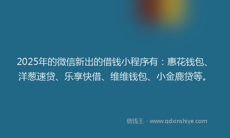 2025年的微信新出的借钱小程序有：惠花钱包、洋葱速贷、乐享快借、维维钱包、小金鹿贷等。