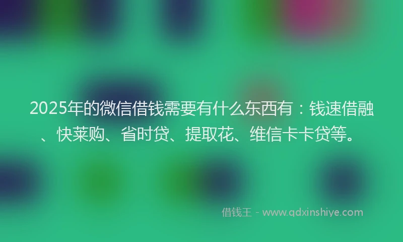 2025年的微信借钱需要有什么东西有：钱速借融、快莱购、省时贷、提取花、维信卡卡贷等。