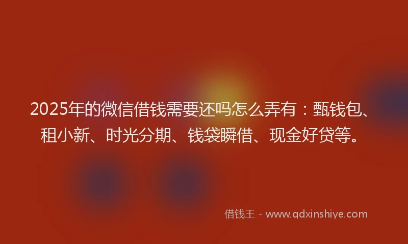 2025年的微信借钱需要还吗怎么弄有:甄钱包、租小新、时光分期、钱袋瞬借、现金好贷等。