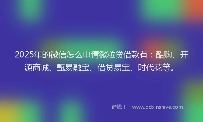 2025年的微信怎么申请微粒贷借款有：酷购、开源商城、甄易融宝、借贷易宝、时代花等。