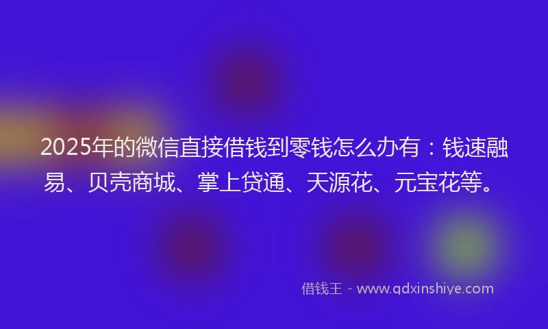 2025年的微信直接借钱到零钱怎么办有：钱速融易、贝壳商城、掌上贷通、天源花、元宝花等。