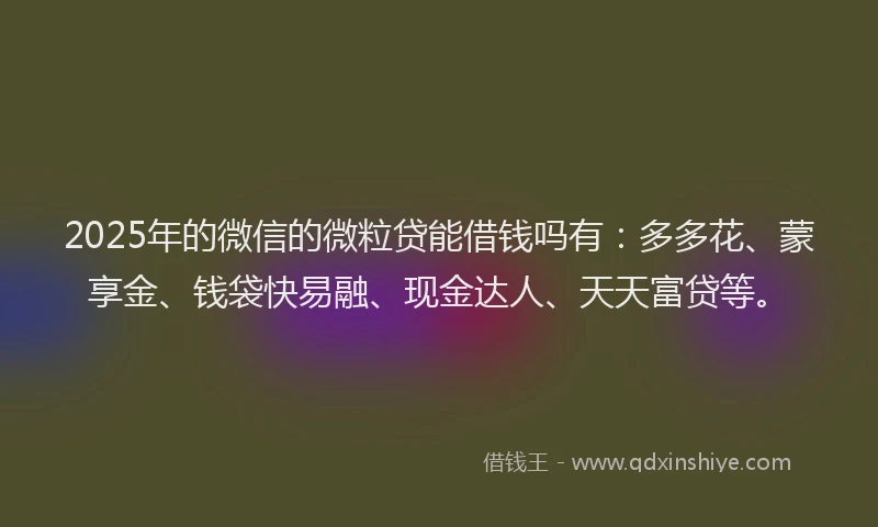 2025年的微信的微粒贷能借钱吗有：多多花、蒙享金、钱袋快易融、现金达人、天天富贷等。