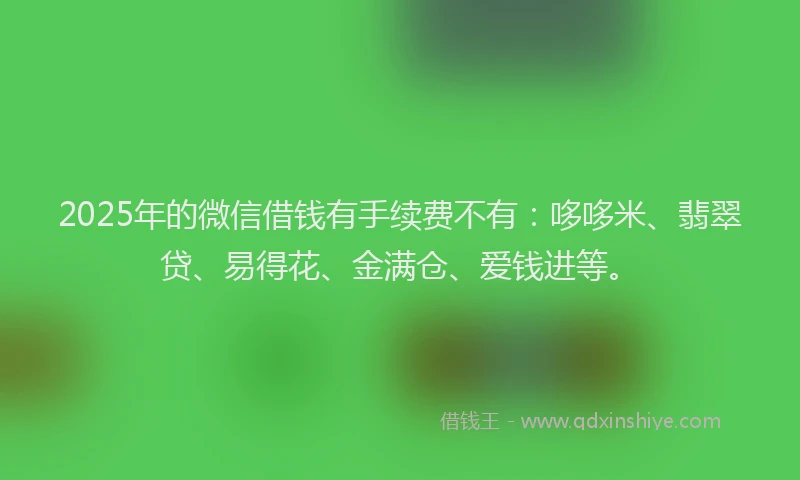 2025年的微信借钱有手续费不有：哆哆米、翡翠贷、易得花、金满仓、爱钱进等。