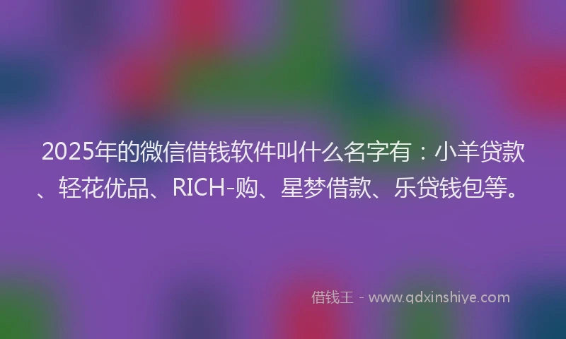 2025年的微信借钱软件叫什么名字有：小羊贷款、轻花优品、RICH-购、星梦借款、乐贷钱包等。