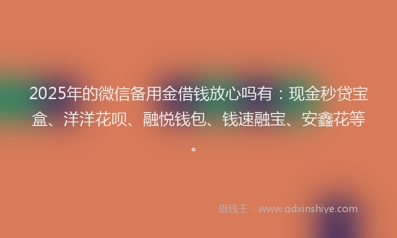 2025年的微信备用金借钱放心吗有：现金秒贷宝盒、洋洋花呗、融悦钱包、钱速融宝、安鑫花等。