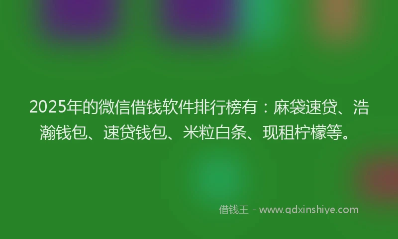 2025年的微信借钱软件排行榜有：麻袋速贷、浩瀚钱包、速贷钱包、米粒白条、现租柠檬等。