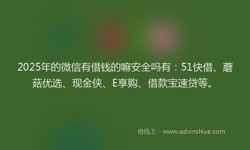 2025年的微信有借钱的嘛安全吗有：51快借、蘑菇优选、现金侠、E享购、借款宝速贷等。