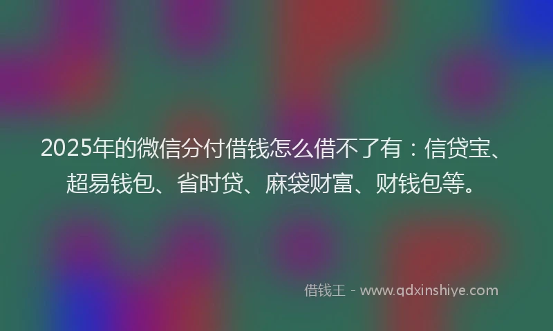 2025年的微信分付借钱怎么借不了有：信贷宝、超易钱包、省时贷、麻袋财富、财钱包等。