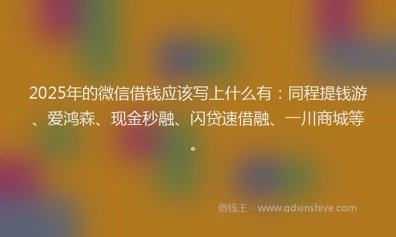 2025年的微信借钱应该写上什么有：同程提钱游、爱鸿森、现金秒融、闪贷速借融、一川商城等。
