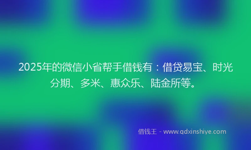 2025年的微信小省帮手借钱有：借贷易宝、时光分期、多米、惠众乐、陆金所等。
