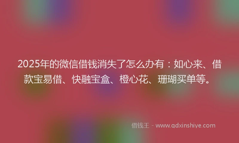 2025年的微信借钱消失了怎么办有：如心来、借款宝易借、快融宝盒、橙心花、珊瑚买单等。