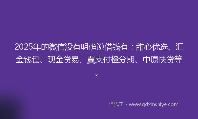 2025年的微信没有明确说借钱有：甜心优选、汇金钱包、现金贷易、翼支付橙分期、中原快贷等。