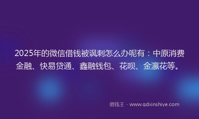 2025年的微信借钱被讽刺怎么办呢有：中原消费金融、快易贷通、鑫融钱包、花呗、金瀛花等。