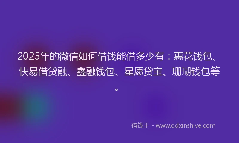 2025年的微信如何借钱能借多少有：惠花钱包、快易借贷融、鑫融钱包、星愿贷宝、珊瑚钱包等。