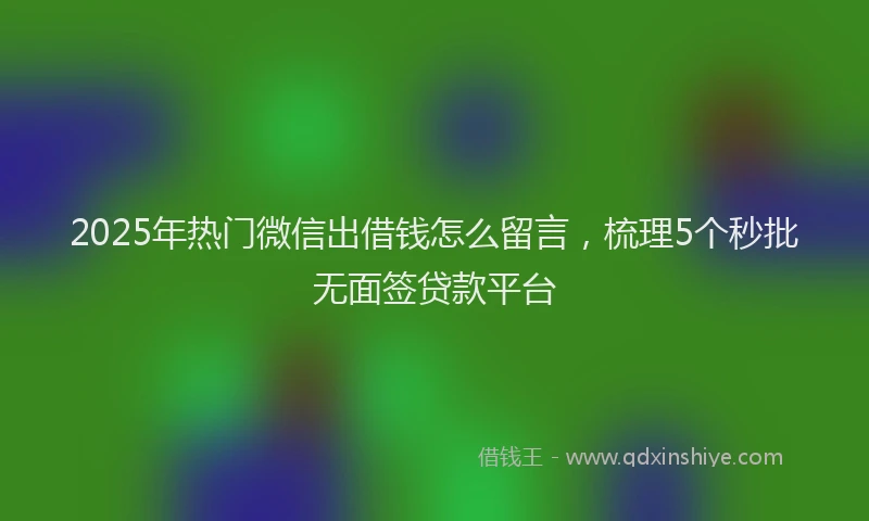 2025年热门微信出借钱怎么留言，梳理5个秒批无面签贷款平台