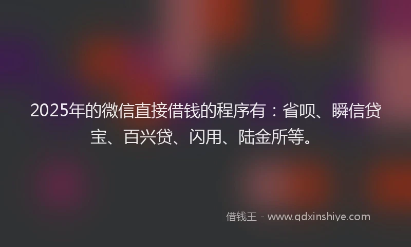 2025年的微信直接借钱的程序有：省呗、瞬信贷宝、百兴贷、闪用、陆金所等。