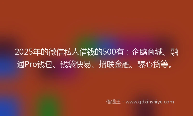 2025年的微信私人借钱的500有：企鹅商城、融通Pro钱包、钱袋快易、招联金融、臻心贷等。