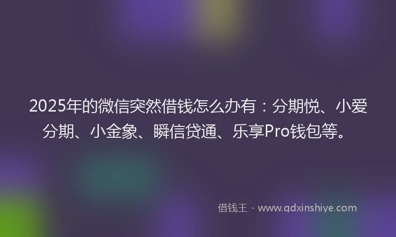 2025年的微信突然借钱怎么办有：分期悦、小爱分期、小金象、瞬信贷通、乐享Pro钱包等。