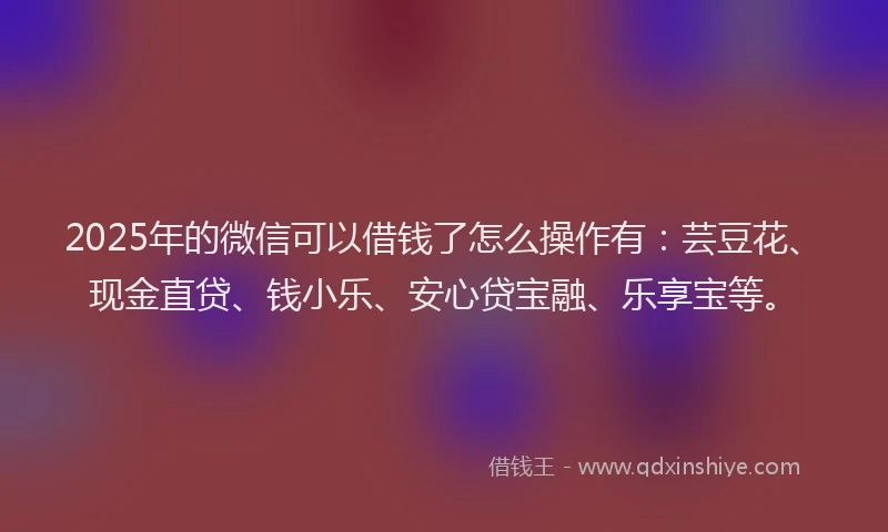 2025年的微信可以借钱了怎么操作有：芸豆花、现金直贷、钱小乐、安心贷宝融、乐享宝等。
