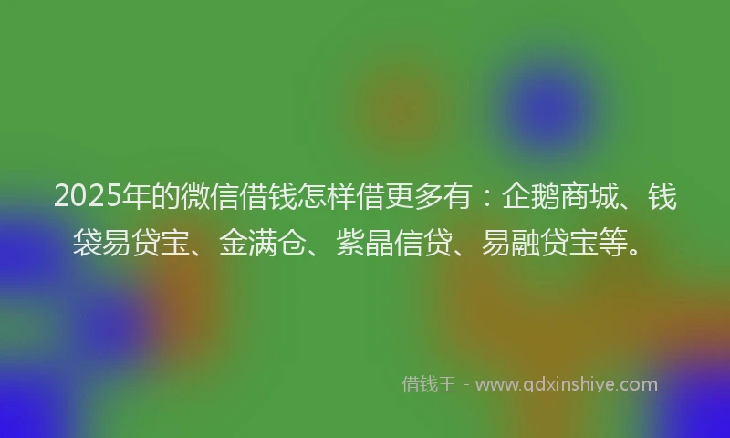 2025年的微信借钱怎样借更多有：企鹅商城、钱袋易贷宝、金满仓、紫晶信贷、易融贷宝等。
