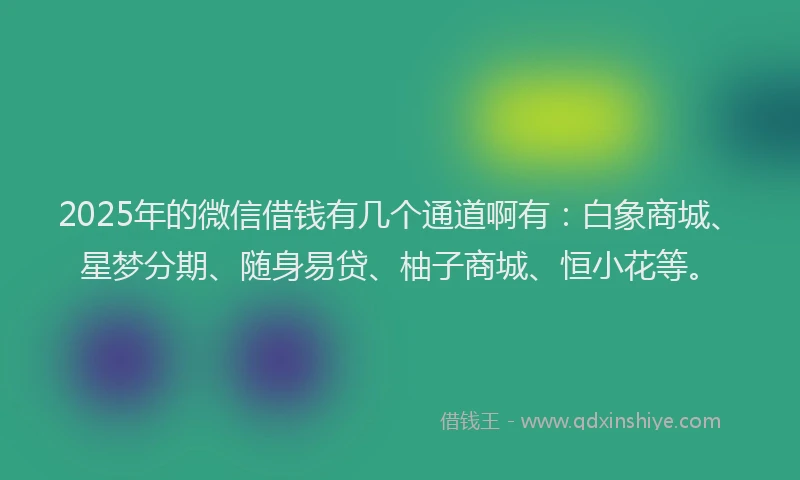 2025年的微信借钱有几个通道啊有：白象商城、星梦分期、随身易贷、柚子商城、恒小花等。