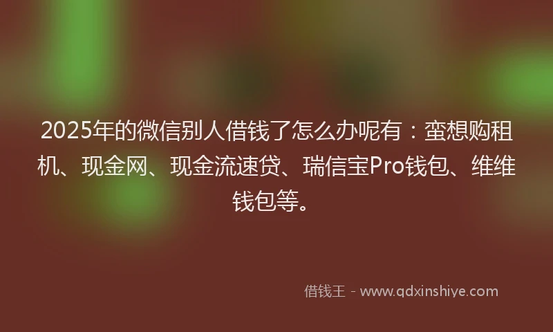 2025年的微信别人借钱了怎么办呢有：蛮想购租机、现金网、现金流速贷、瑞信宝Pro钱包、维维钱包等。