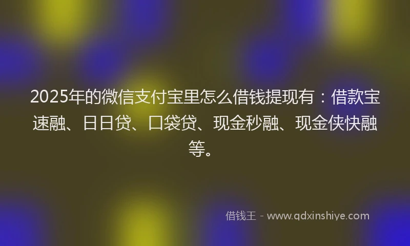 2025年的微信支付宝里怎么借钱提现有：借款宝速融、日日贷、口袋贷、现金秒融、现金侠快融等。