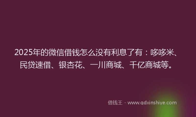2025年的微信借钱怎么没有利息了有：哆哆米、民贷速借、银杏花、一川商城、千亿商城等。