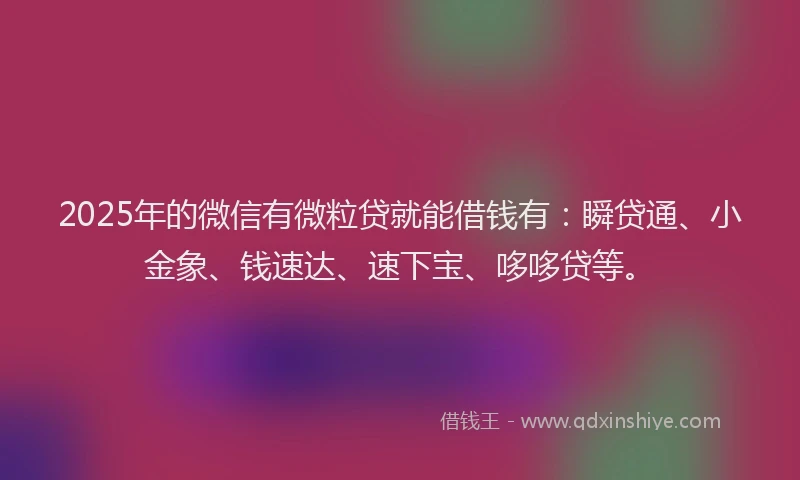 2025年的微信有微粒贷就能借钱有：瞬贷通、小金象、钱速达、速下宝、哆哆贷等。