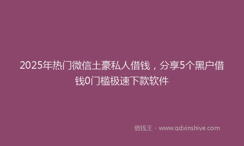 2025年热门微信土豪私人借钱，分享5个黑户借钱0门槛极速下款软件